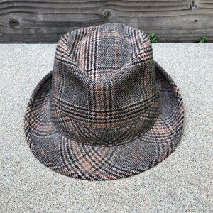 Vintage Plaid Fedora Hat Cap Brown Mens Medium​​​​